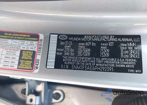 2023 Hyundai Tucson Sel из США, поврежденный, VIN 5NMJF3AE6PH292391